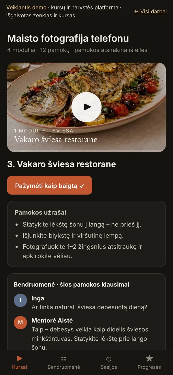 Kursų ir narystės platforma – telefone