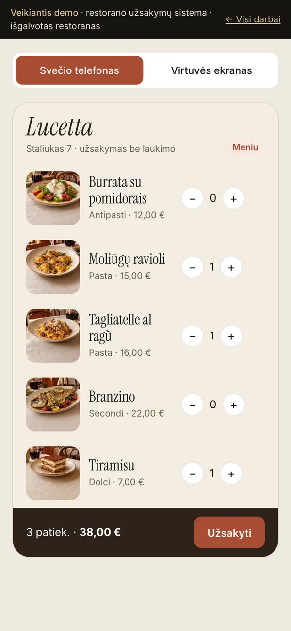 Restorano užsakymų sistema – telefone