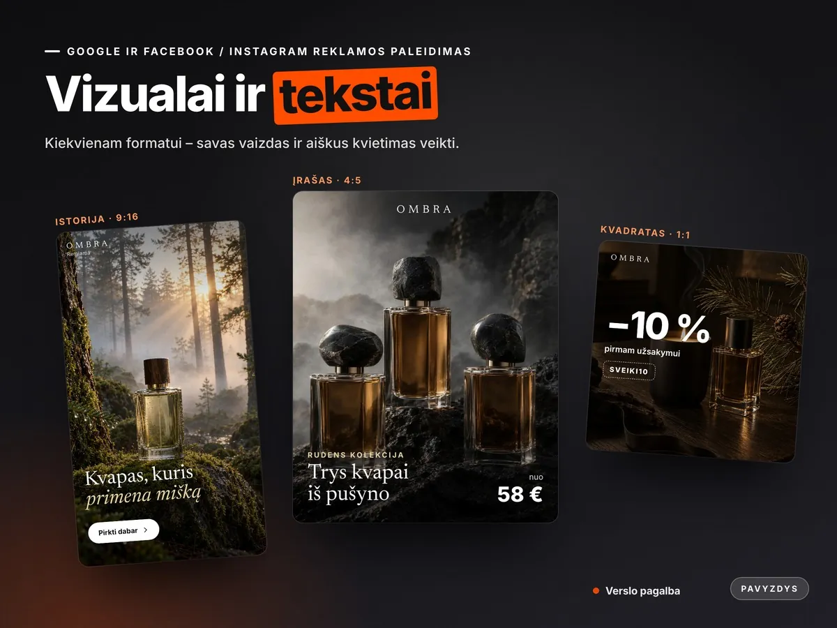 Reklamos vizualai 3 formatams