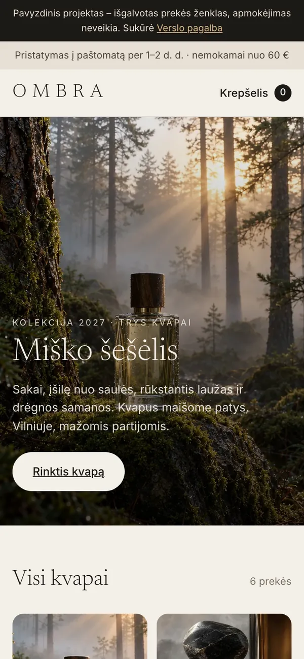 OMBRA – kvapų el. parduotuvė – ekranas telefone