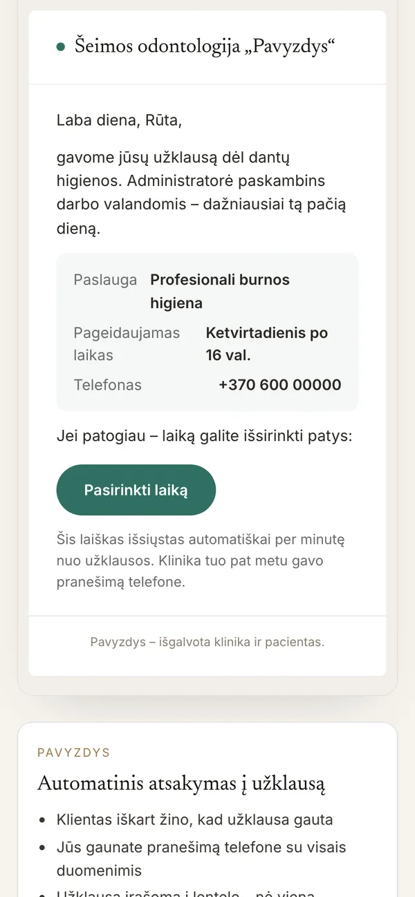 Automatinis atsakymas į užklausą – ekranas telefone